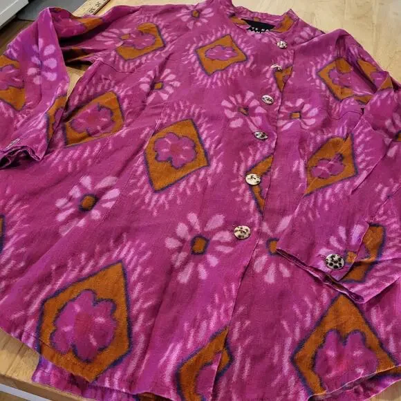 Bitte Kai Rand Batik Dyed Pink Double Breasted Button Blouse 18" Pit 2 PIT Small - Picture 2 of 12